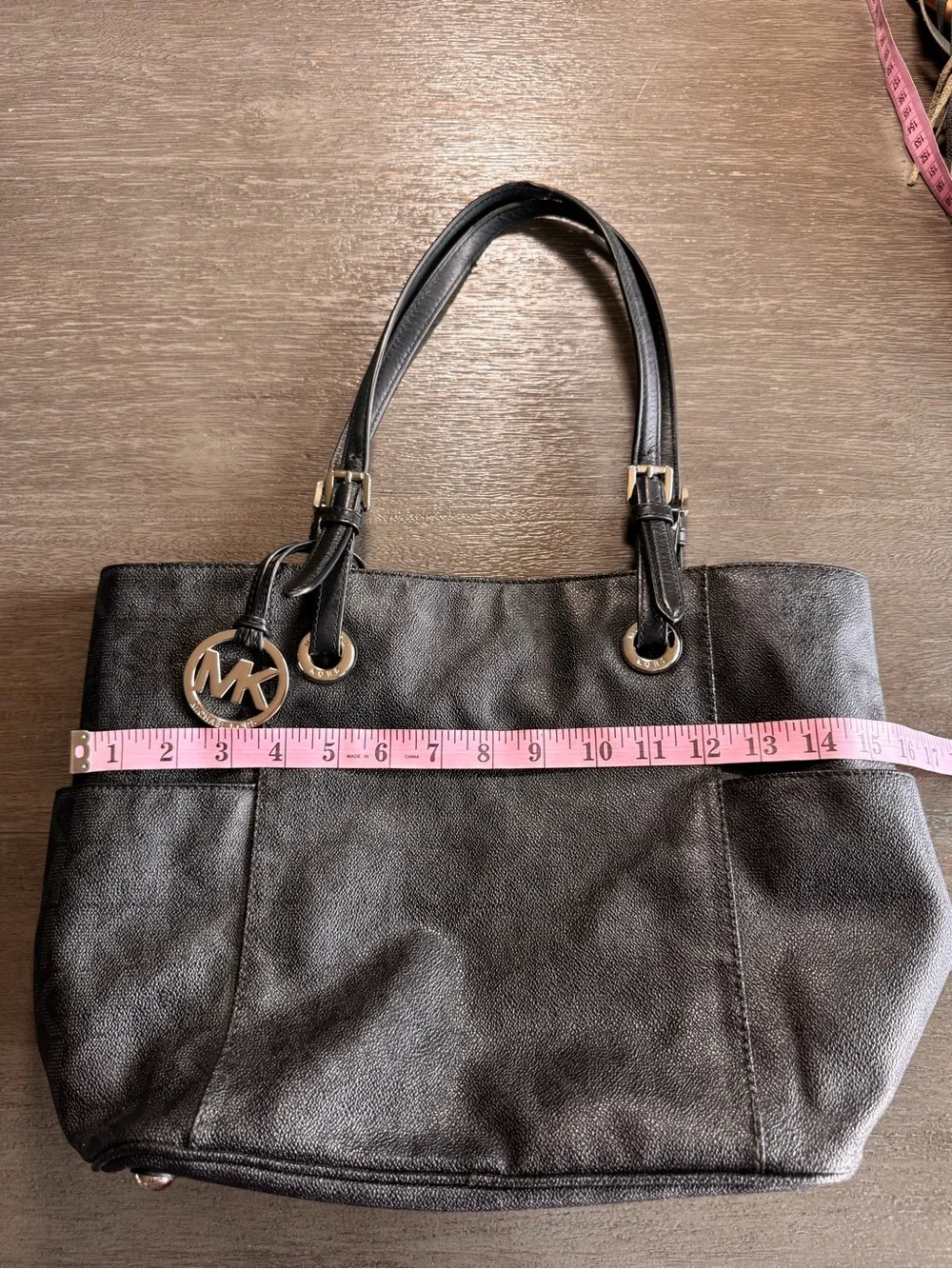 Michael Kors Jet Set East West Tote Shoulder Bag Purse Black Silver Hardware
